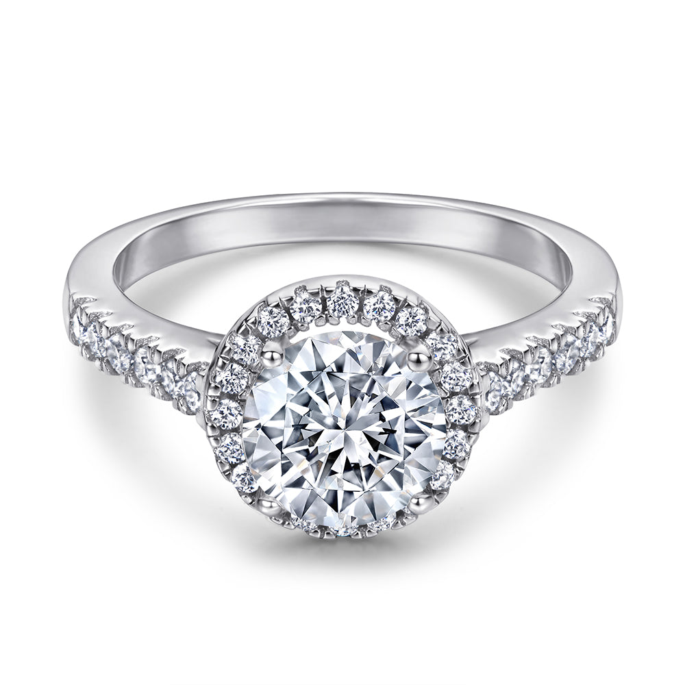 925 Sterling Silver Cz Round Halo Ladies Bridal Ring Set
