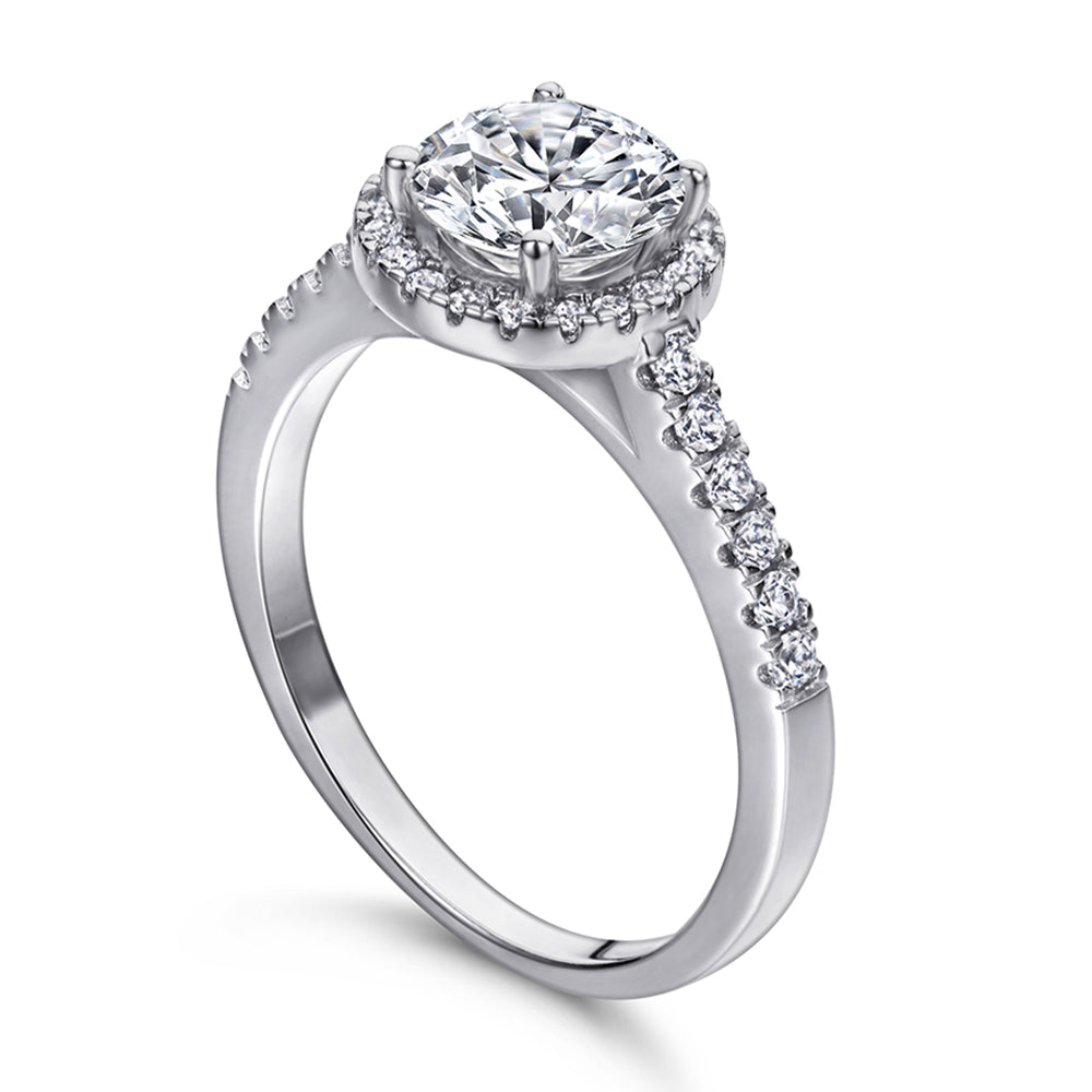 925 Sterling Silver Round Cut 7mm Cz Halo Ladies Ring