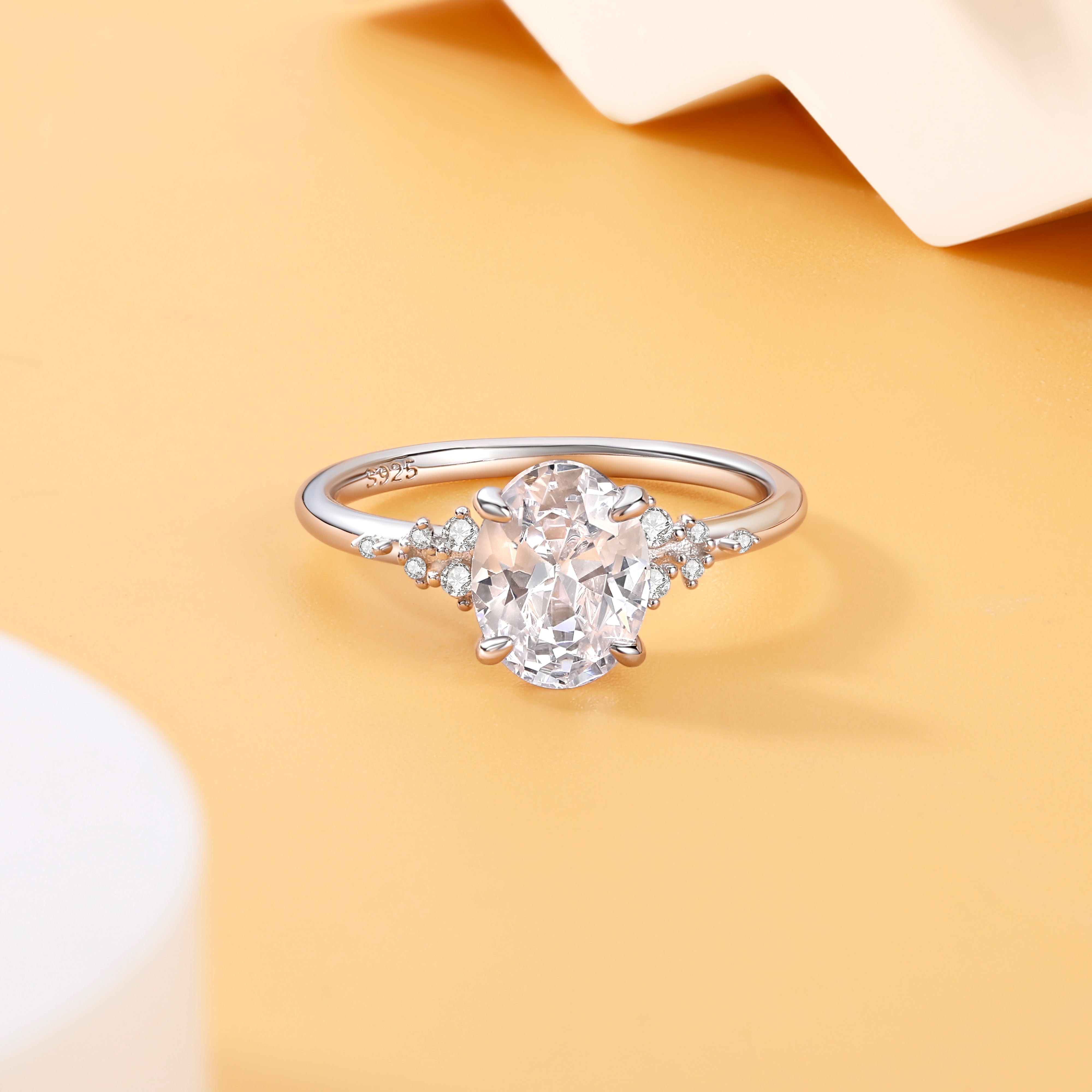 925 Sterling Silver 2ct Oval Cz Solitaire with Side Cz's Ladies Ring