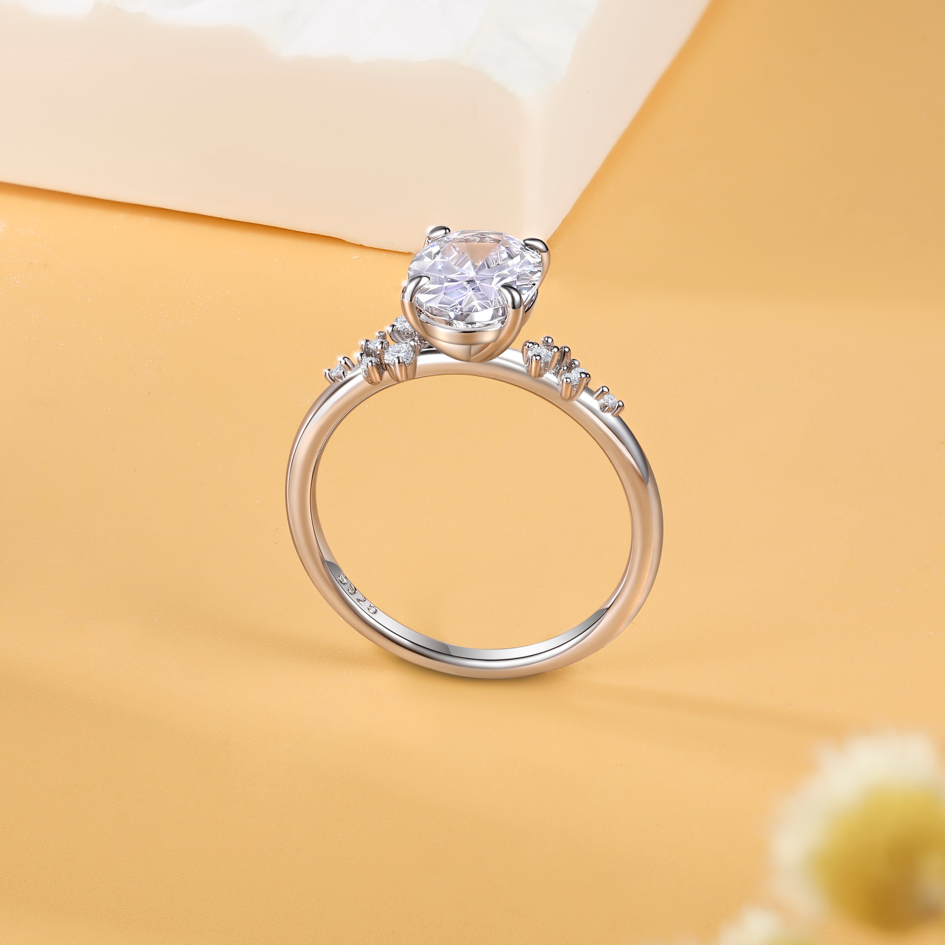 925 Sterling Silver 2ct Oval Cz Solitaire with Side Cz's Ladies Ring