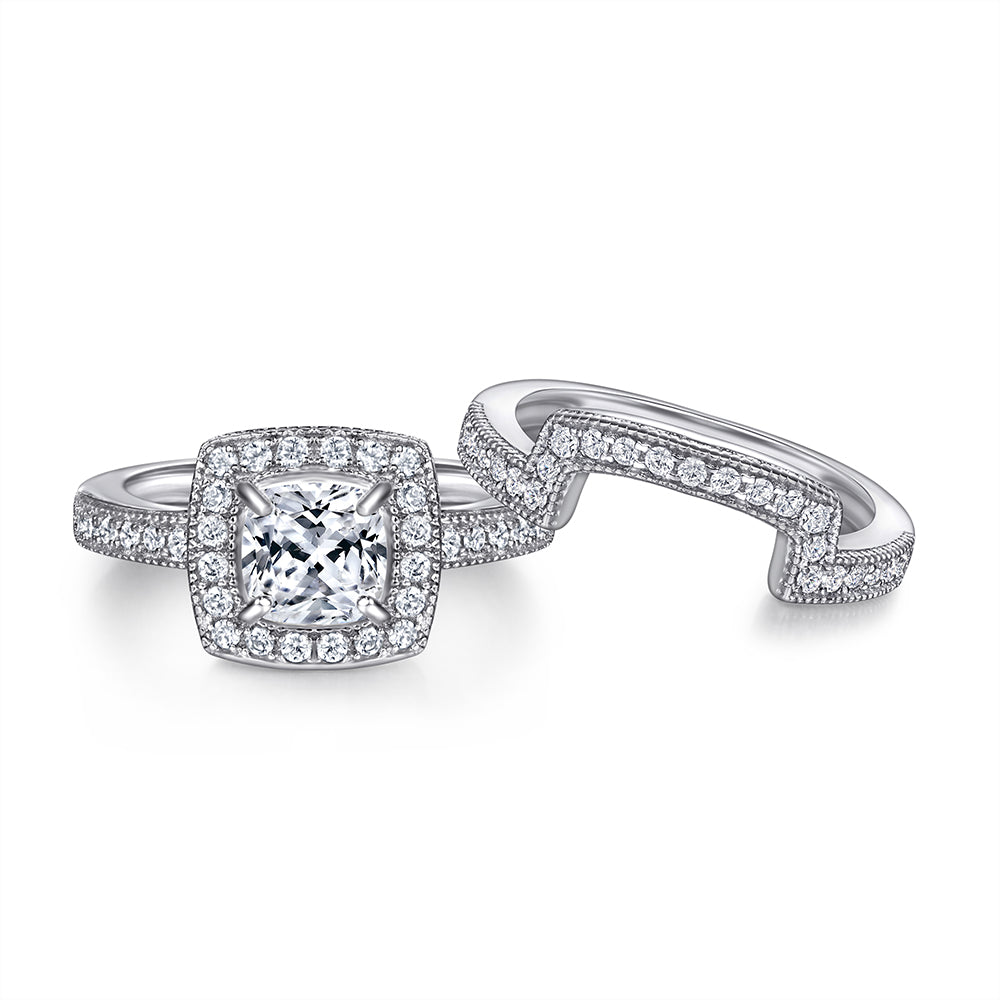 925 Sterling Silver Cushion Set Cz Ladies Bridal Ring Set