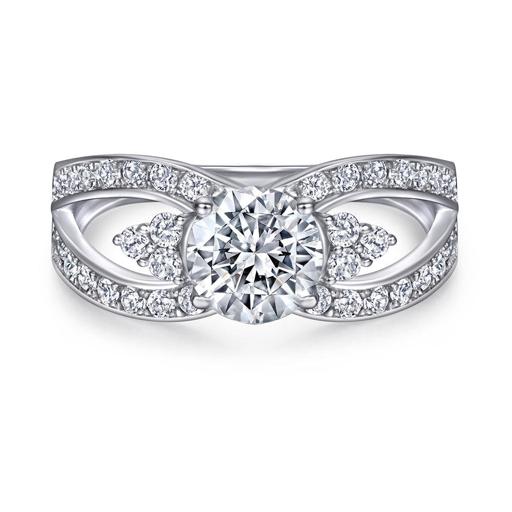 925 Sterling Silver Cz Round Centre with Trinity Side Stone Setting & Fancy Band Ladies Bridal Ring Set