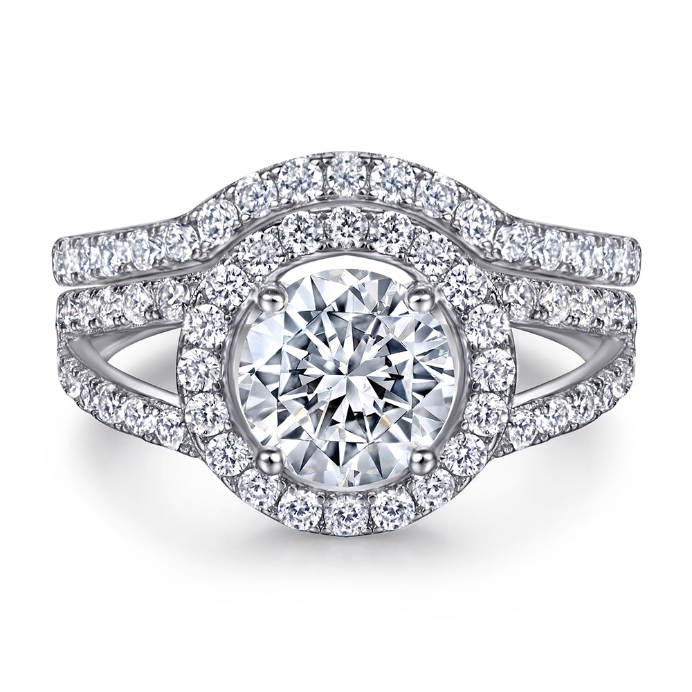 925 Sterling Silver Large 1.5ct Round Brilliant Cz with Split Band Ladies Ring Set