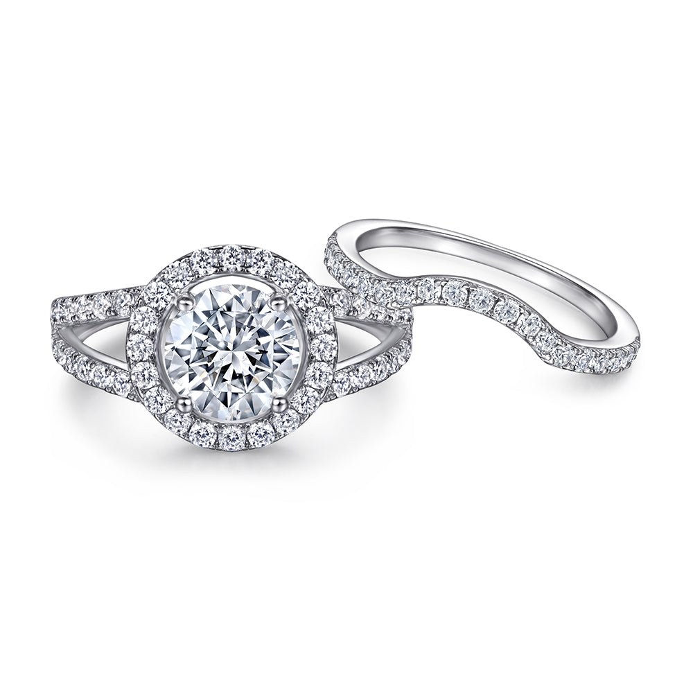 925 Sterling Silver Large 1.5ct Round Brilliant Cz with Split Band Ladies Ring Set