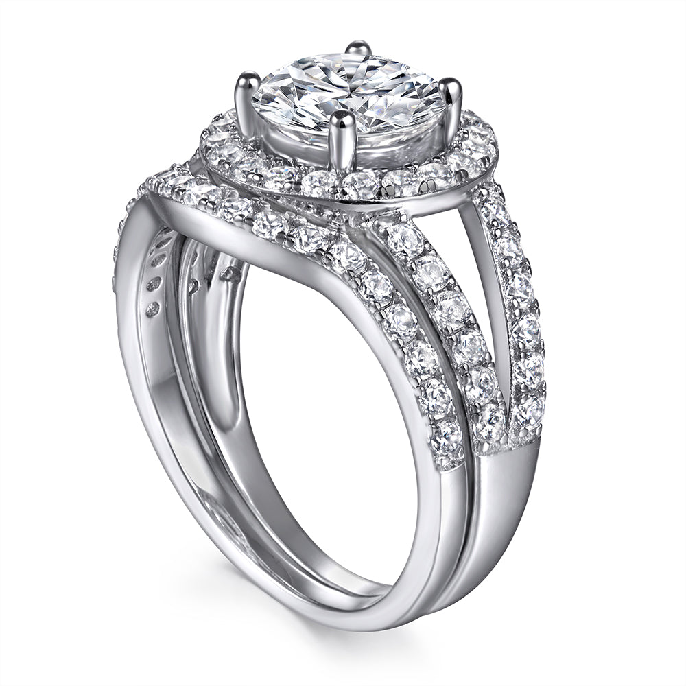 925 Sterling Silver Large 1.5ct Round Brilliant Cz with Split Band Ladies Ring Set