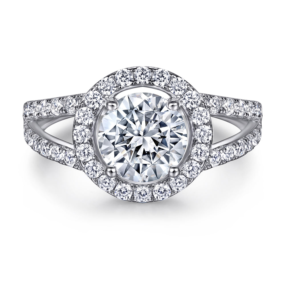 925 Sterling Silver Large 1.5ct Round Brilliant Cz with Split Band Ladies Ring Set