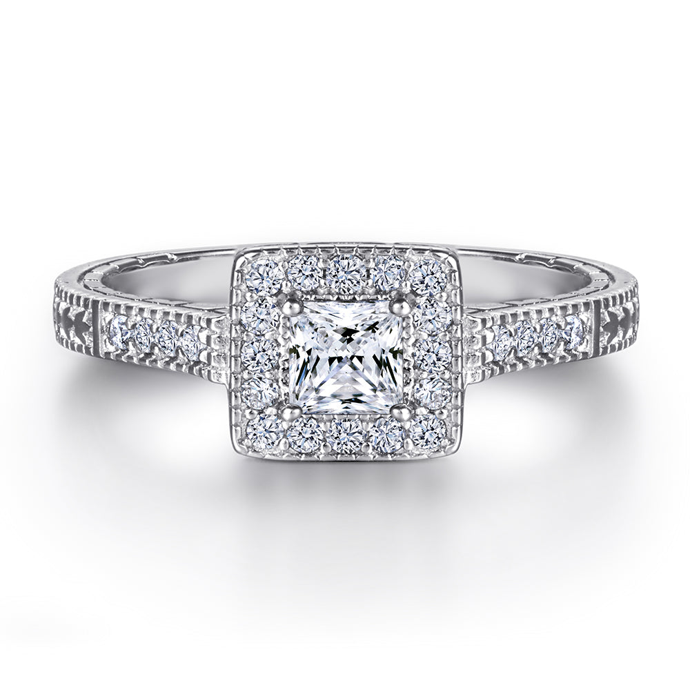 925 Sterling Silver Cz Princess Cut Halo Ladies Bridal Ring Set