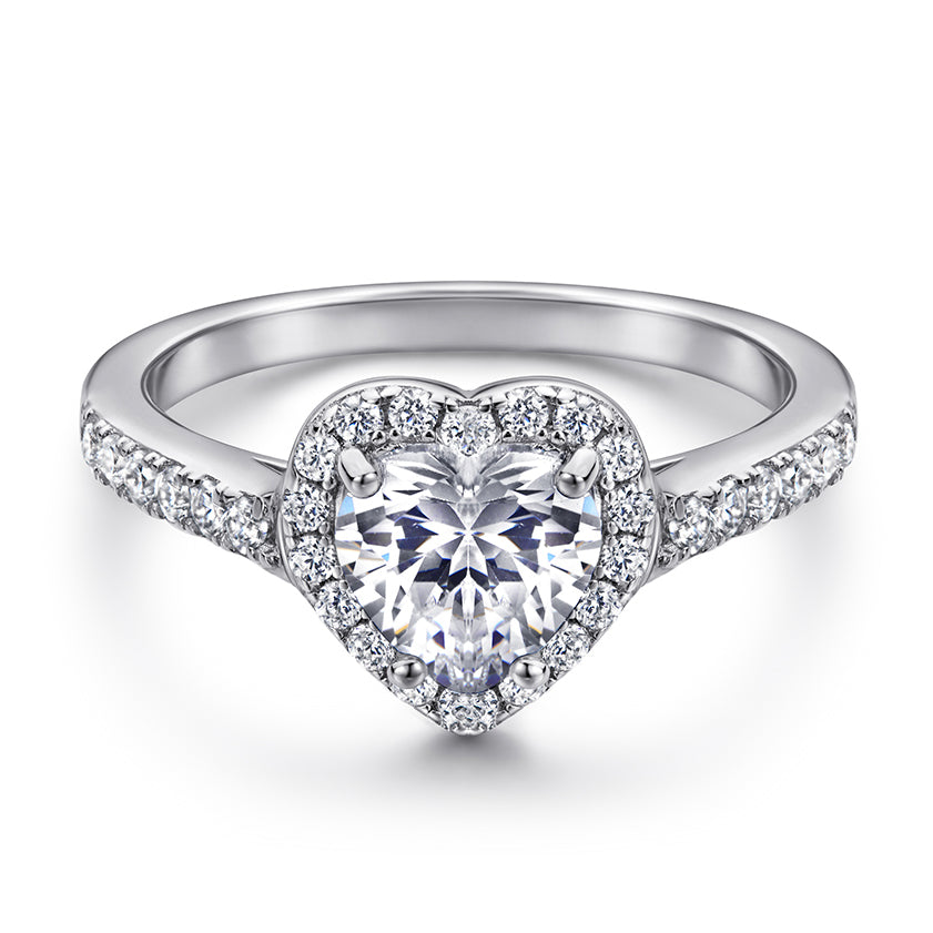 925 Sterling Silver Cz Heart Halo Ladies Ring