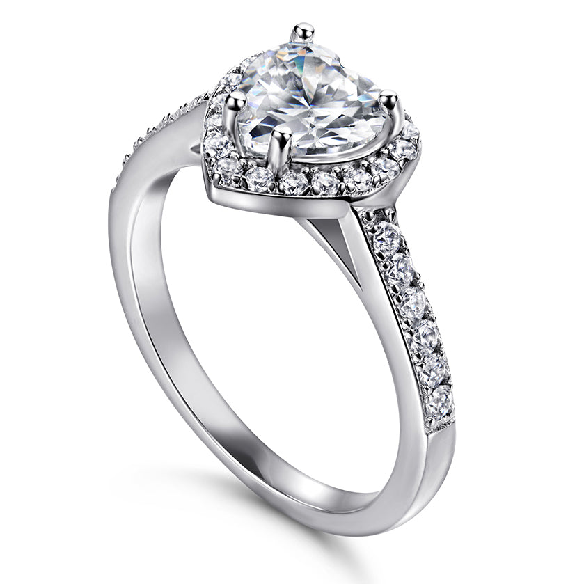 925 Sterling Silver Cz Heart Halo Ladies Ring