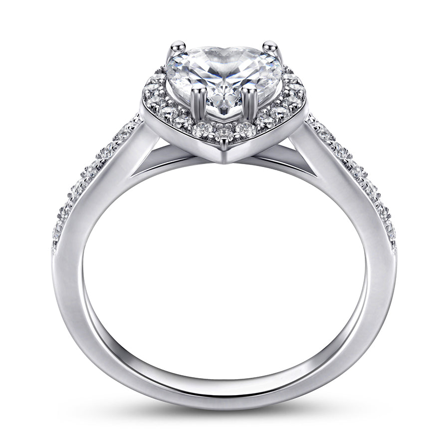 925 Sterling Silver Cz Heart Halo Ladies Ring