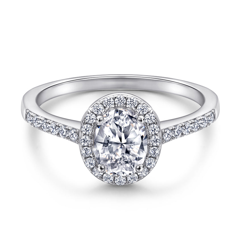 925 Sterling Silver Cz Oval Halo Ladies Ring