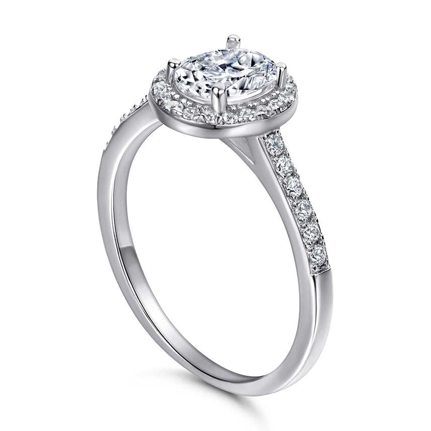 925 Sterling Silver Cz Oval Halo Ladies Ring