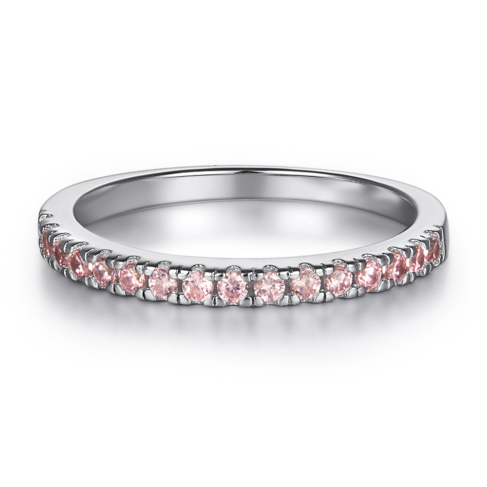 925 Sterling Silver Pink & White Round Halo Cz Ladies Bridal Ring Set