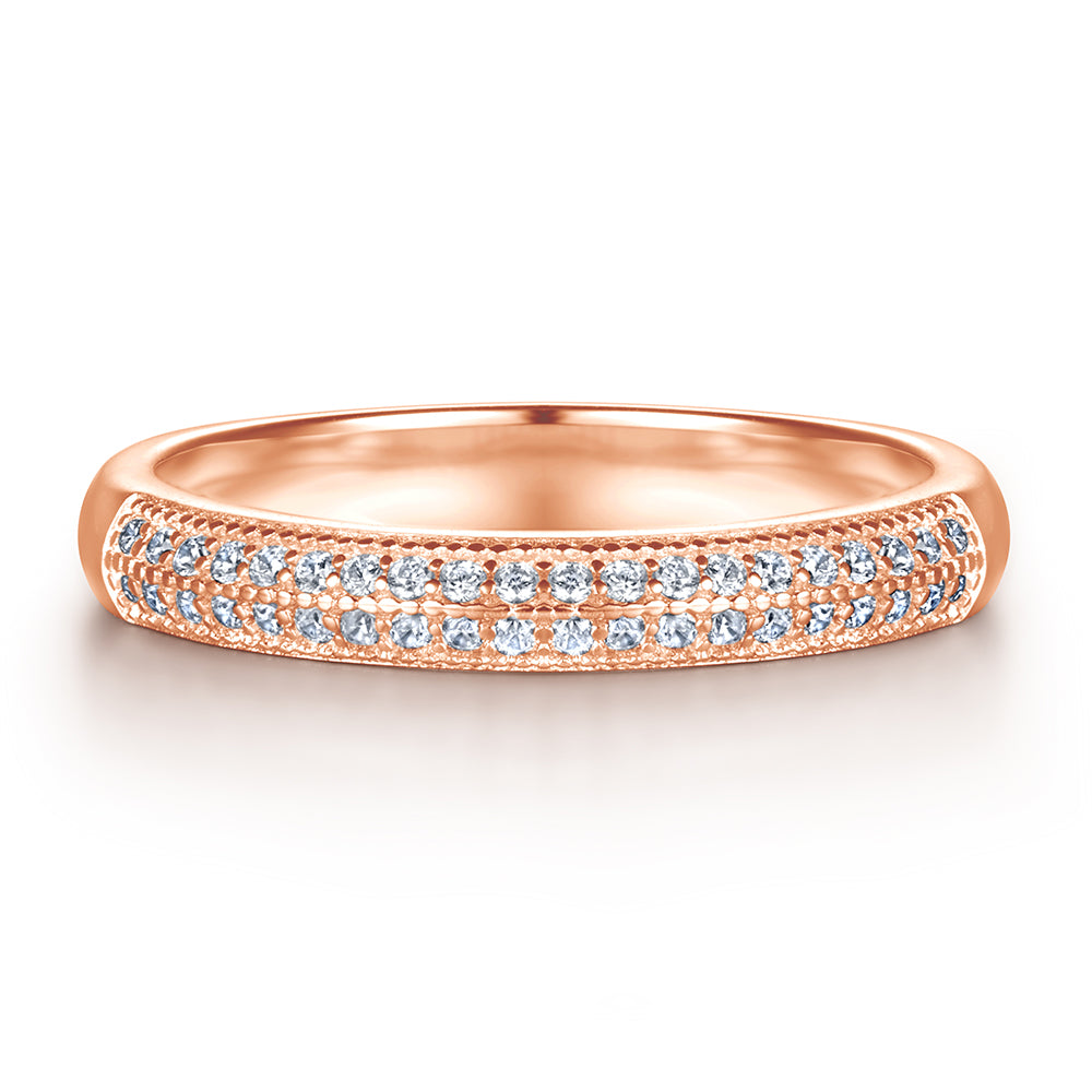 925 Sterling Silver Rose Gold Pave Set Cz Ladies Half Eternity Ring
