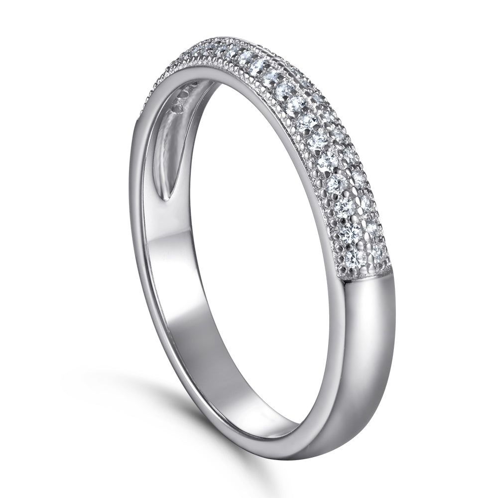 925 Sterling Silver Pave Set Cz Ladies Half Eternity Ring