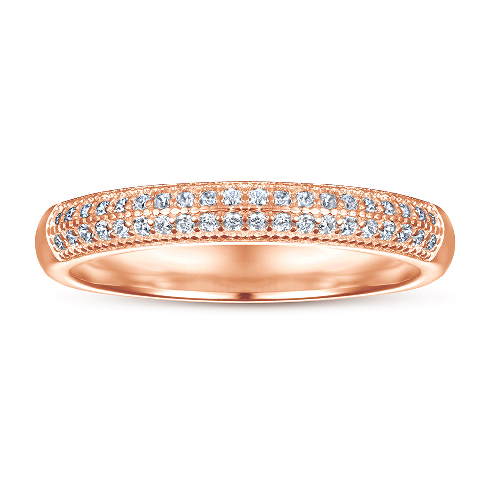 925 Sterling Silver Rose Gold Pave Set Cz Ladies Half Eternity Ring