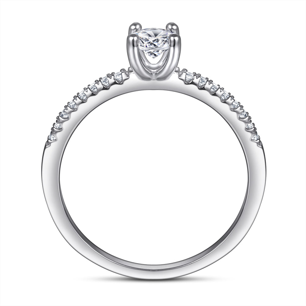 925 Sterling Silver Round Cz Solitaire with Cz Band Ladies Ring