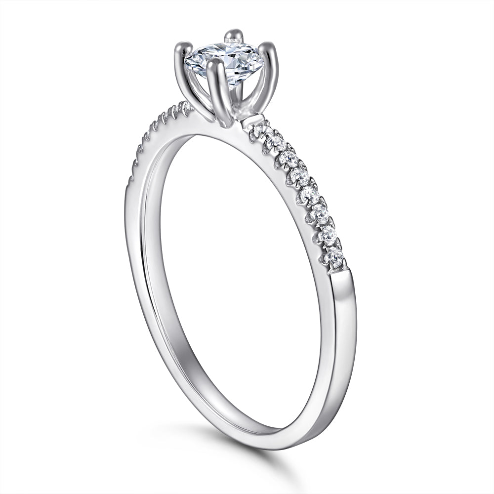 925 Sterling Silver Round Cz Solitaire with Cz Band Ladies Ring