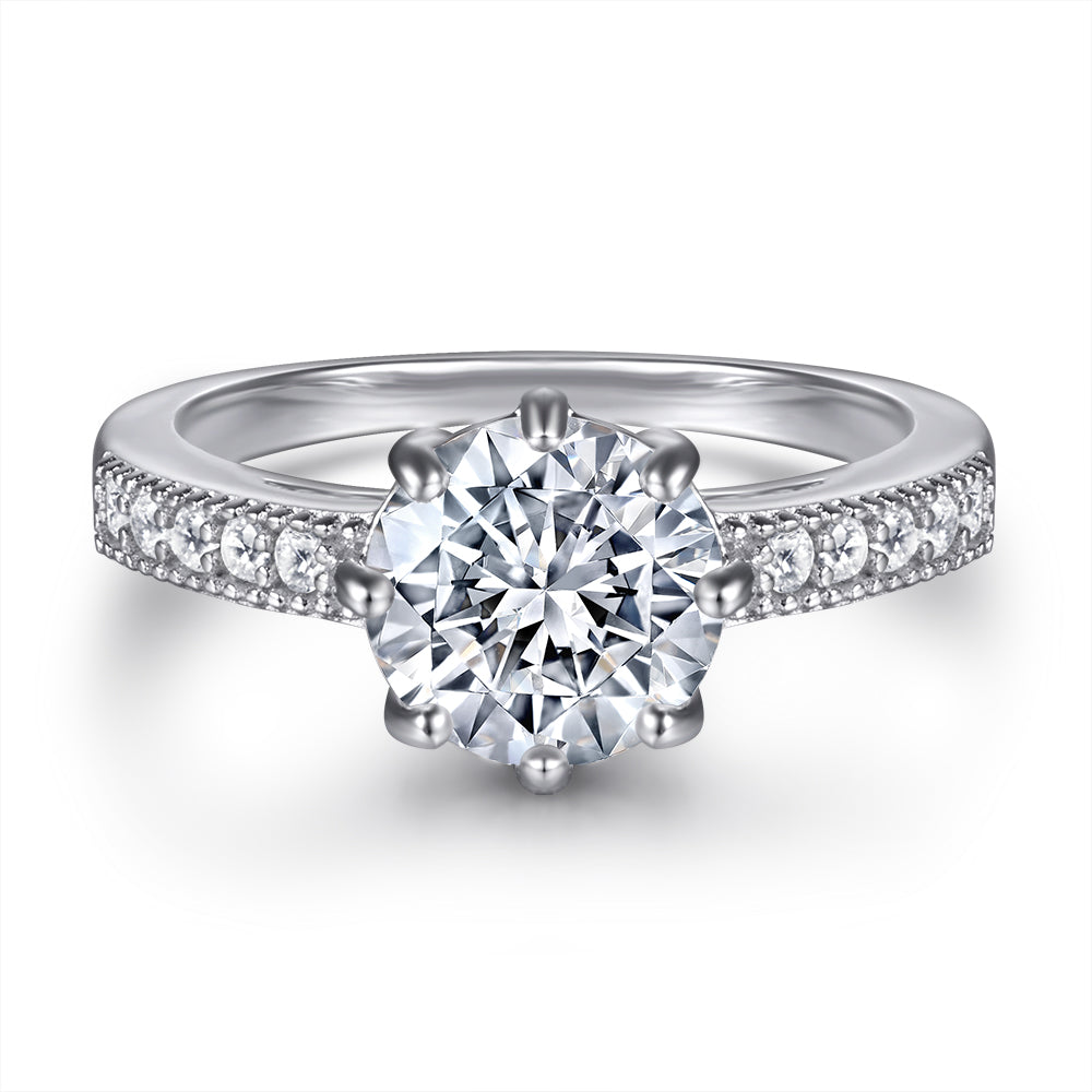 925 Sterling Silver 6 Prong Round Cz Ladies Solitaire Ring