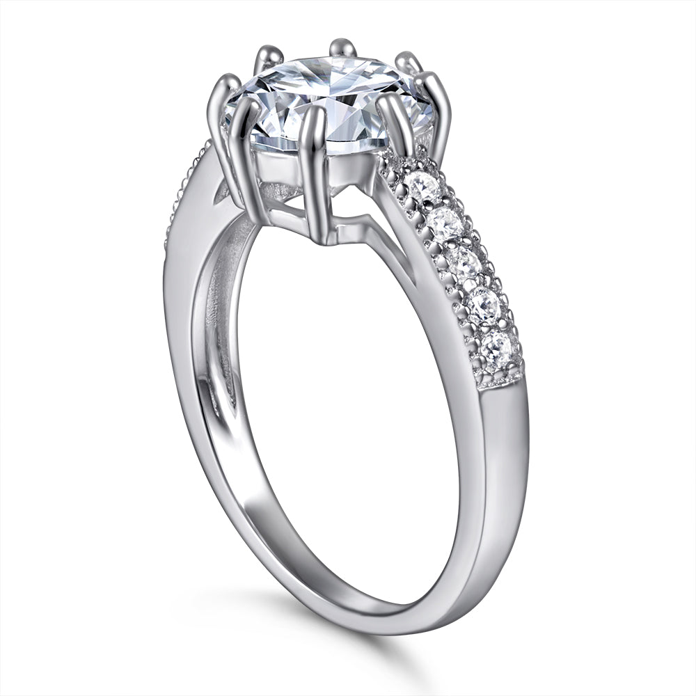 925 Sterling Silver 6 Prong Round Cz Ladies Solitaire Ring