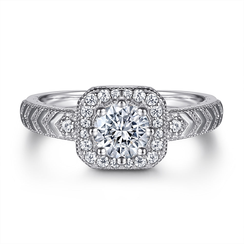 925 Sterling Silver Round Cz with Square Halo Ladies Ring