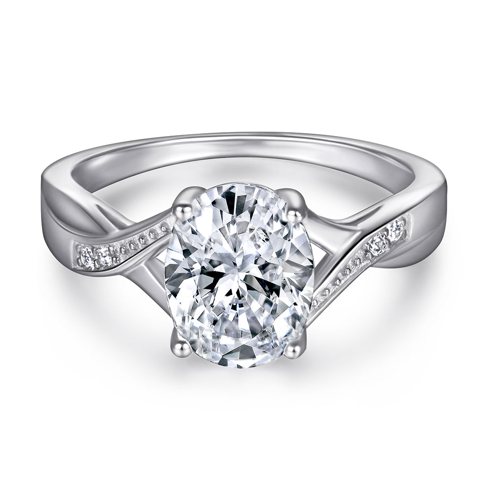 925 Sterling Silver Cz Oval Centre with Cz Twist Channel Set Band Ladies Ring