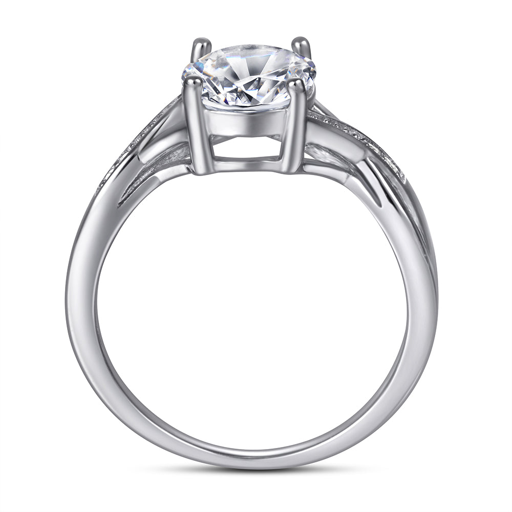 925 Sterling Silver Cz Oval Centre with Cz Twist Channel Set Band Ladies Ring