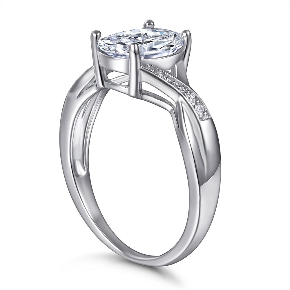 925 Sterling Silver Cz Oval Centre with Cz Twist Channel Set Band Ladies Ring