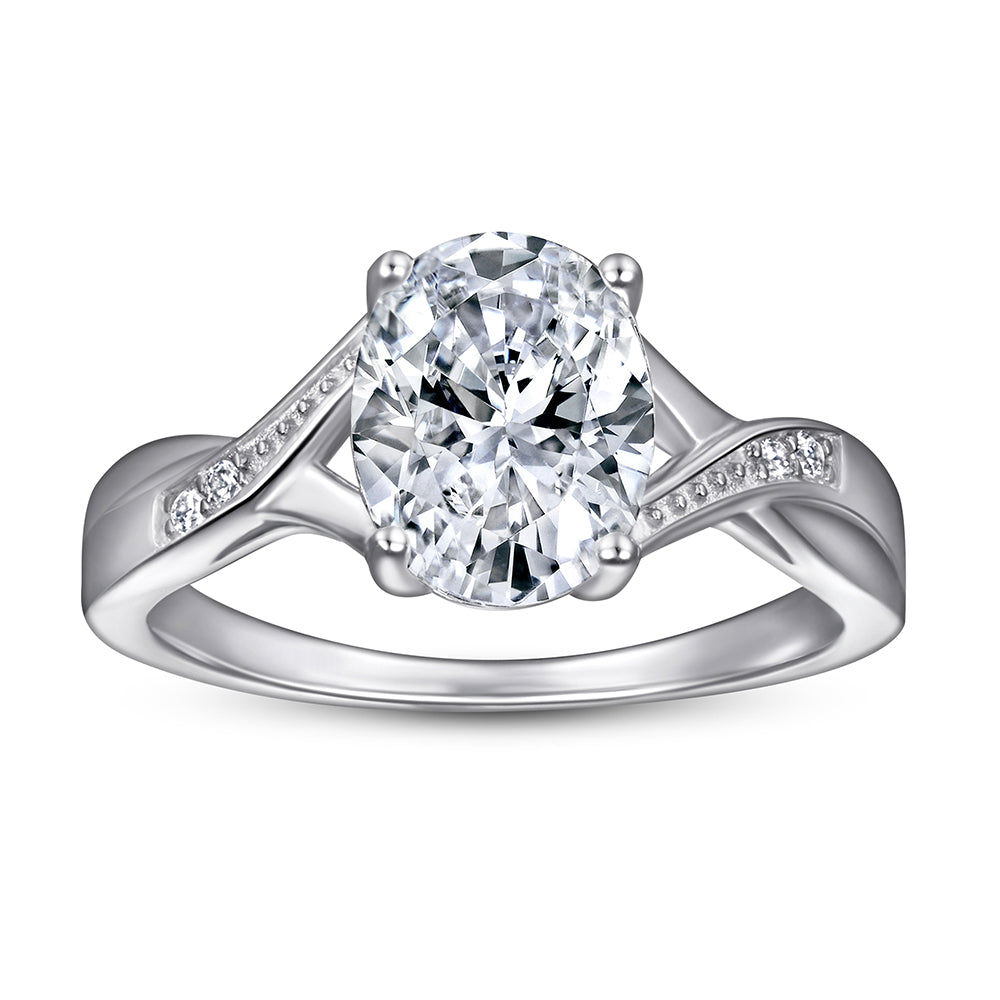 925 Sterling Silver Cz Oval Centre with Cz Twist Channel Set Band Ladies Ring