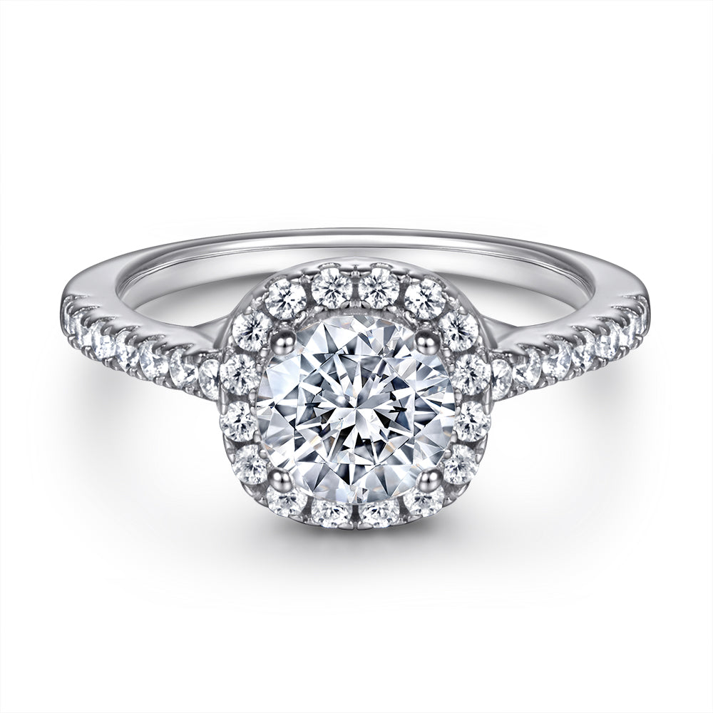 925 Sterling Silver 7mm Cz Round Cut Halo Ladies Ring