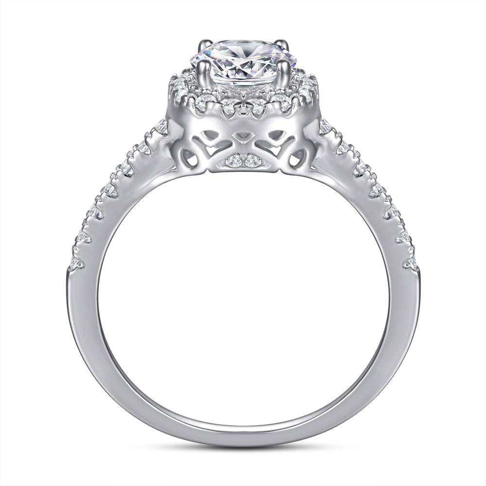 925 Sterling Silver 7mm Cz Round Cut Halo Ladies Ring