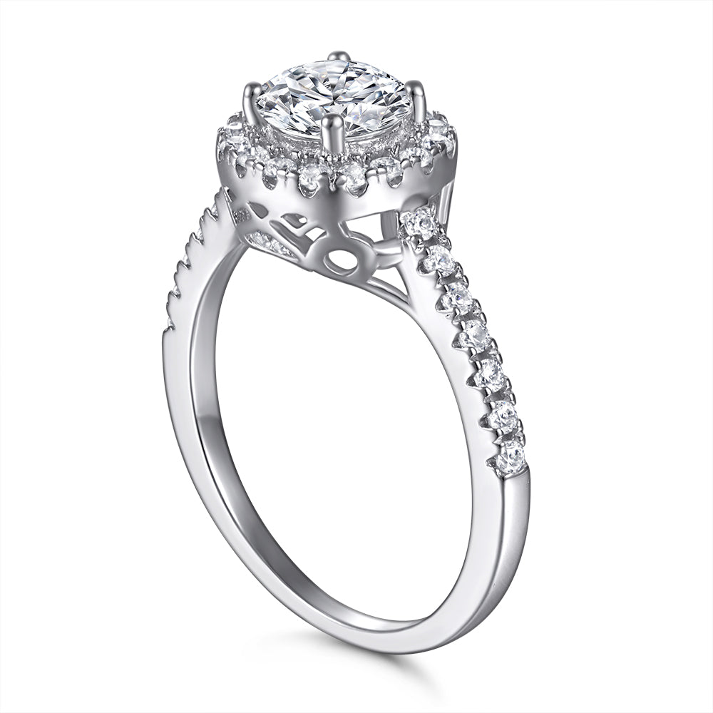925 Sterling Silver 7mm Cz Round Cut Halo Ladies Ring