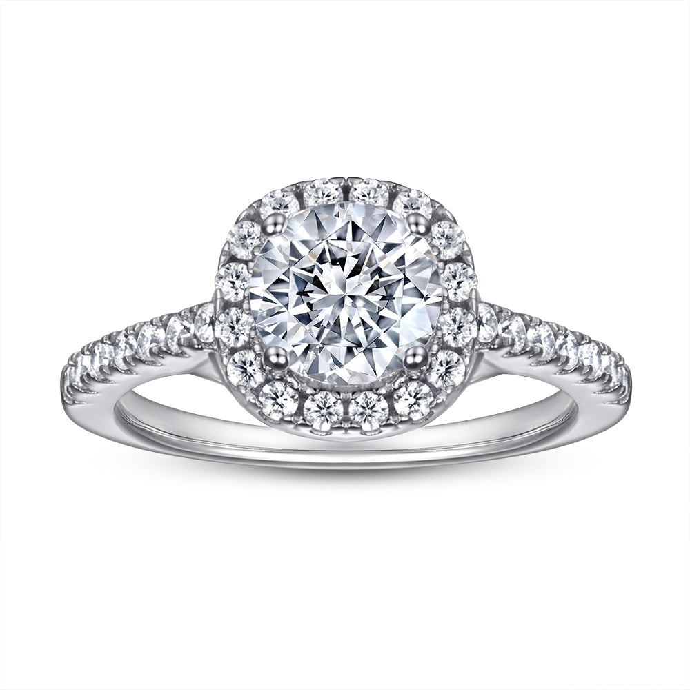 925 Sterling Silver 7mm Cz Round Cut Halo Ladies Ring