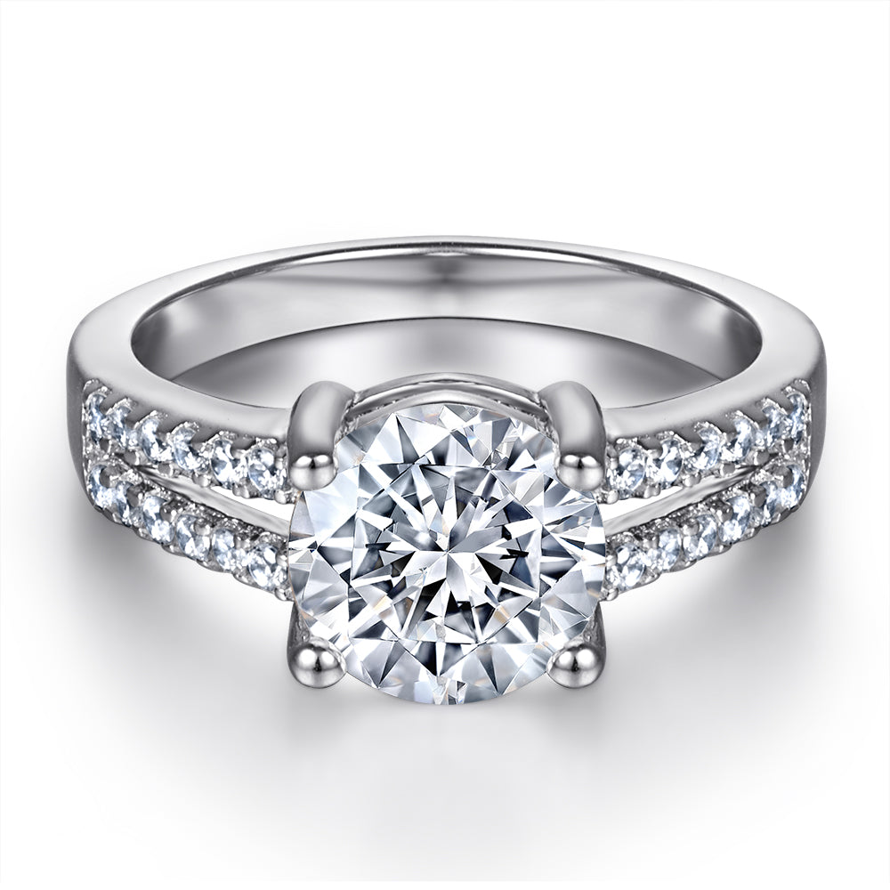 925 Sterling Silver 8mm Cz Round Solitaire with Split Band Ladies Ring