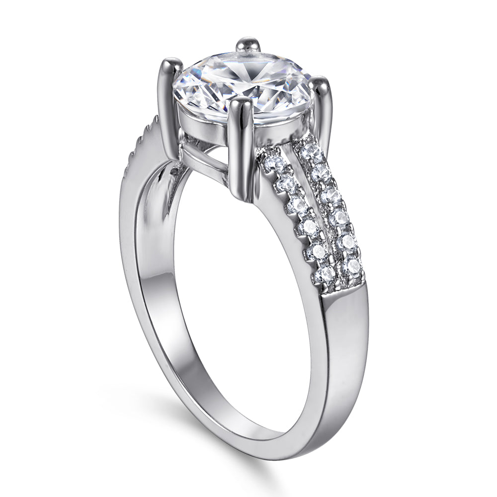 925 Sterling Silver 8mm Cz Round Solitaire with Split Band Ladies Ring