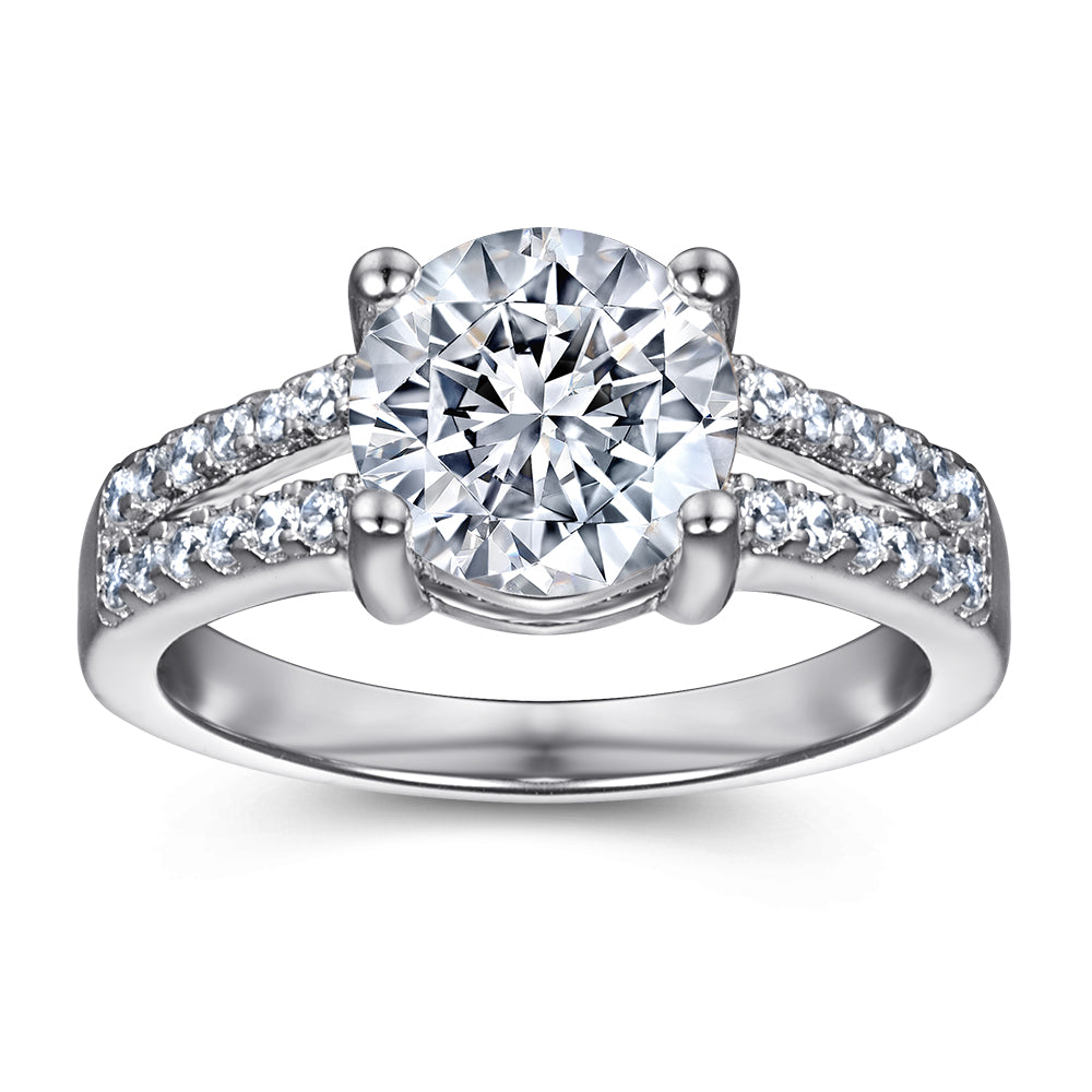 925 Sterling Silver 8mm Cz Round Solitaire with Split Band Ladies Ring