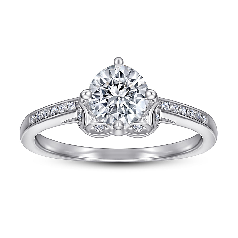 925 Sterling Silver Round Cz Solitaire with Fancy Basket Ladies Ring