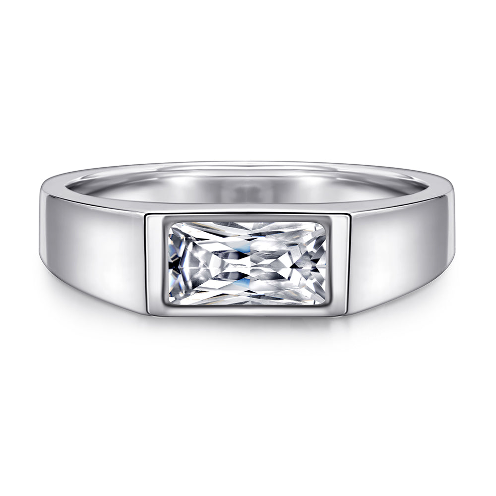 925 Sterling Silver Rectangle Cz Gents Ring