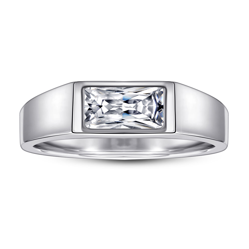 925 Sterling Silver Rectangle Cz Gents Ring