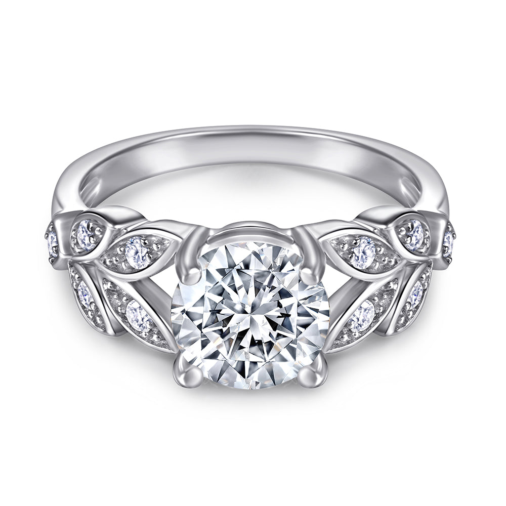 925 Sterling Silver Round Cz Centre with Flower Design Cz Band Ladies Ring