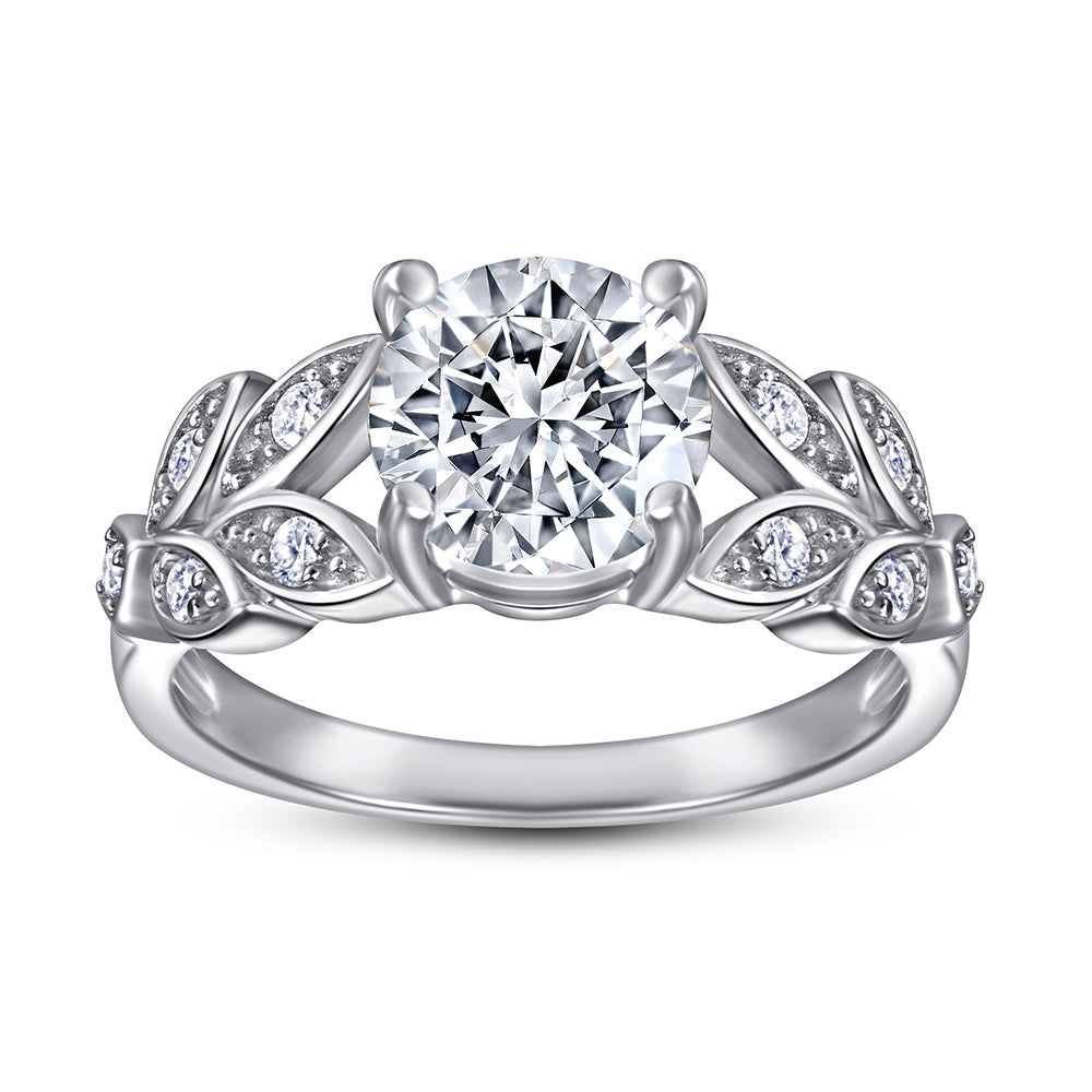 925 Sterling Silver Round Cz Centre with Flower Design Cz Band Ladies Ring