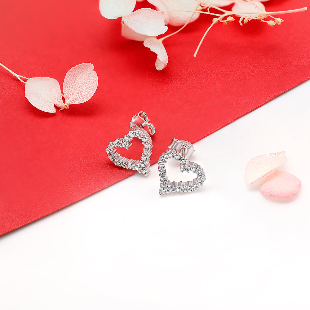 925 Sterling Silver CZ Heart Stud Earrings