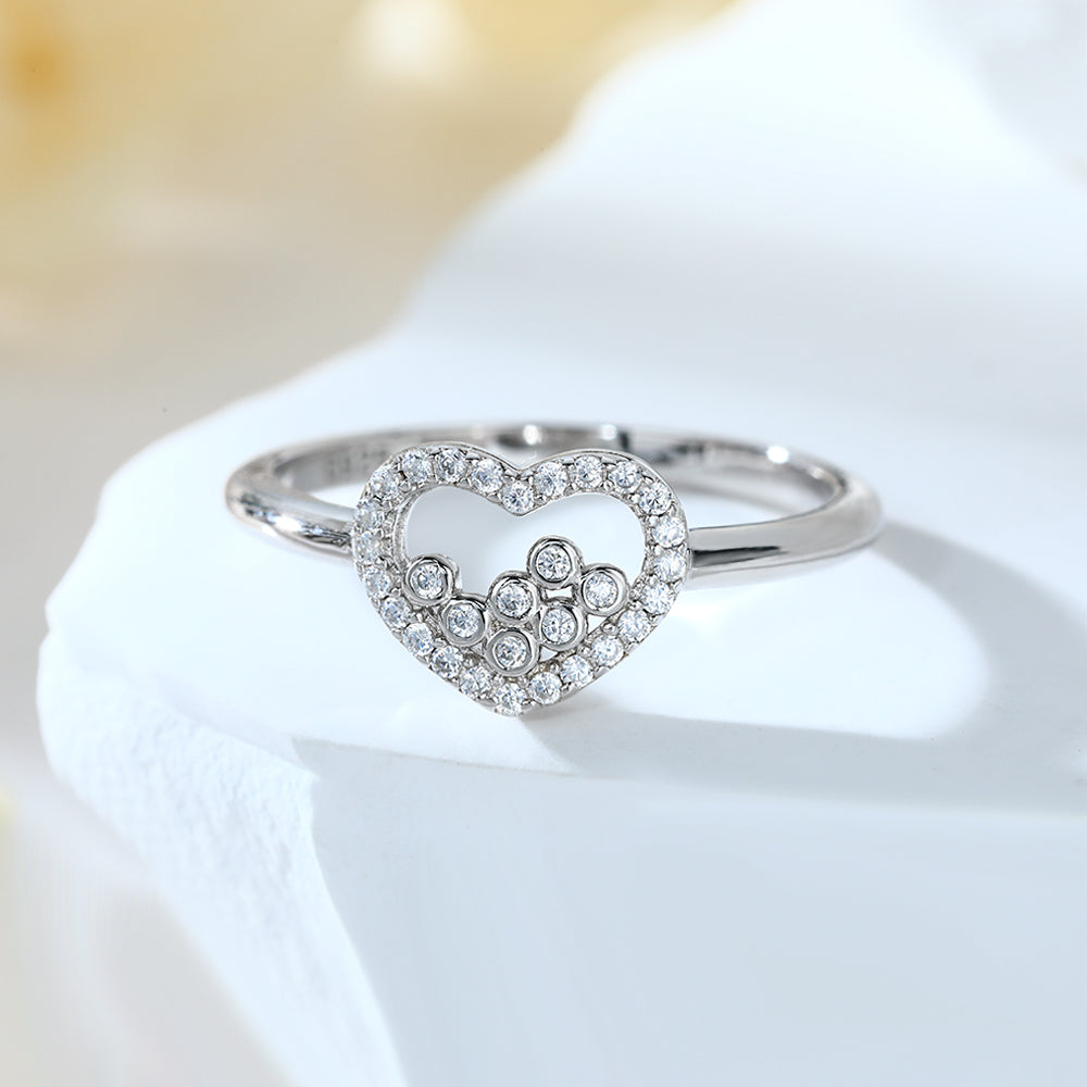 925 Sterling Silver Heart with Floating Cz's Ladies Ring