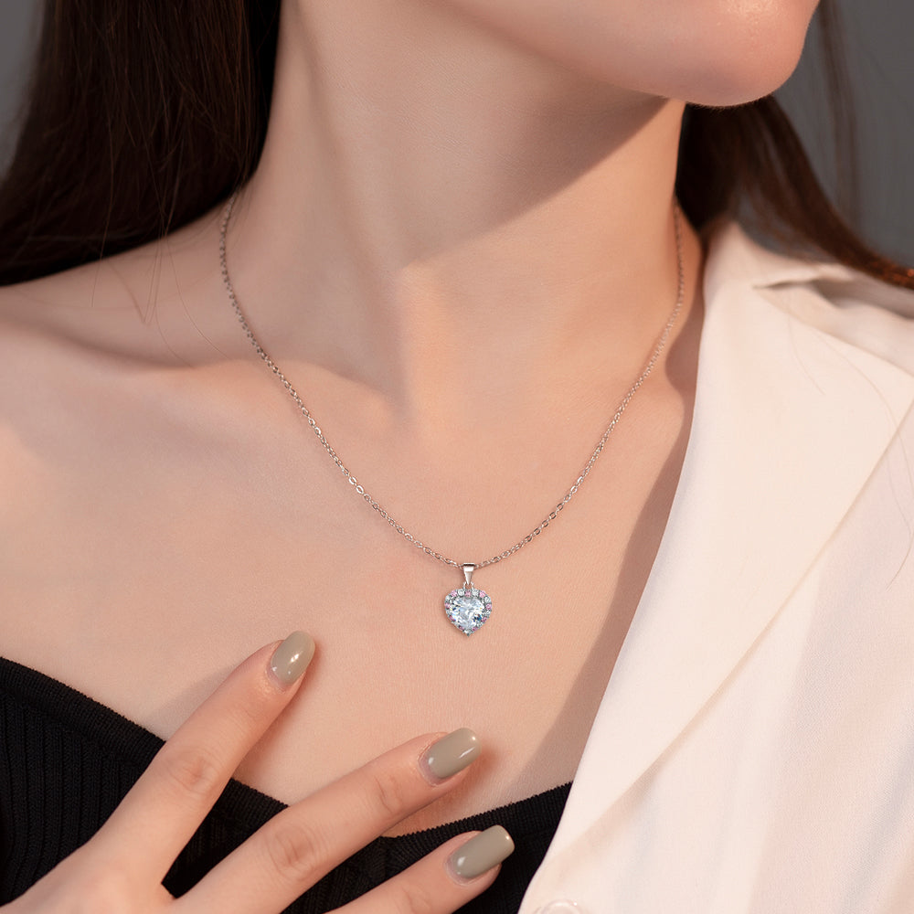 925 Sterling Silver Pink & White Cz Heart Pendant with Chain