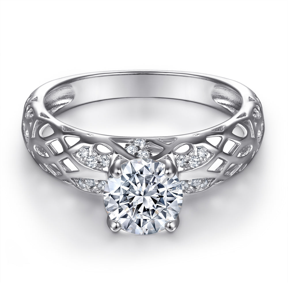 925 Sterling Silver Cz Solitaire with Fancy Thick Band Ladies Ring