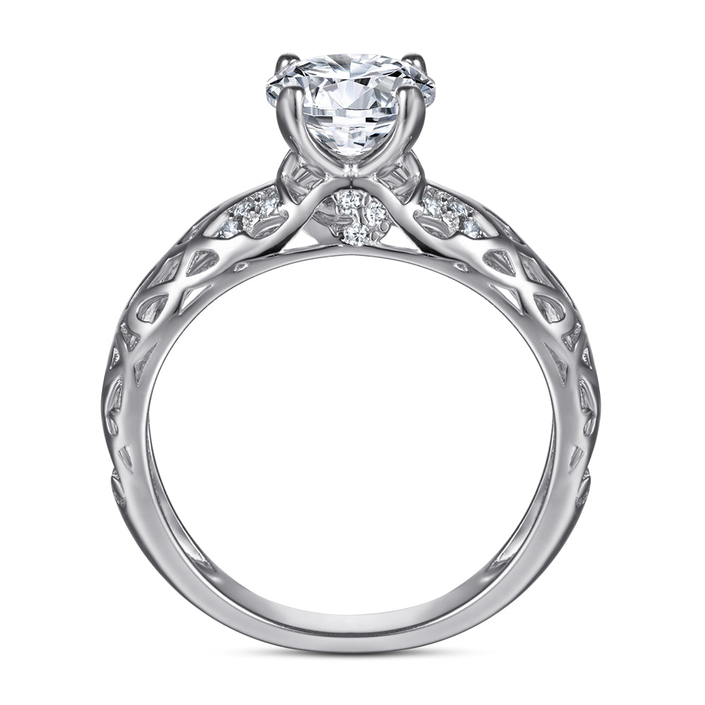 925 Sterling Silver Cz Solitaire with Fancy Thick Band Ladies Ring