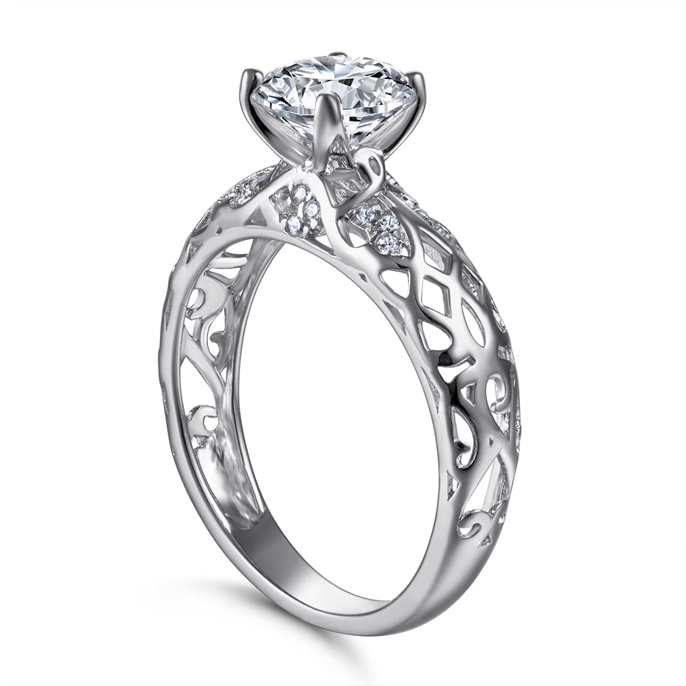 925 Sterling Silver Cz Solitaire with Fancy Thick Band Ladies Ring