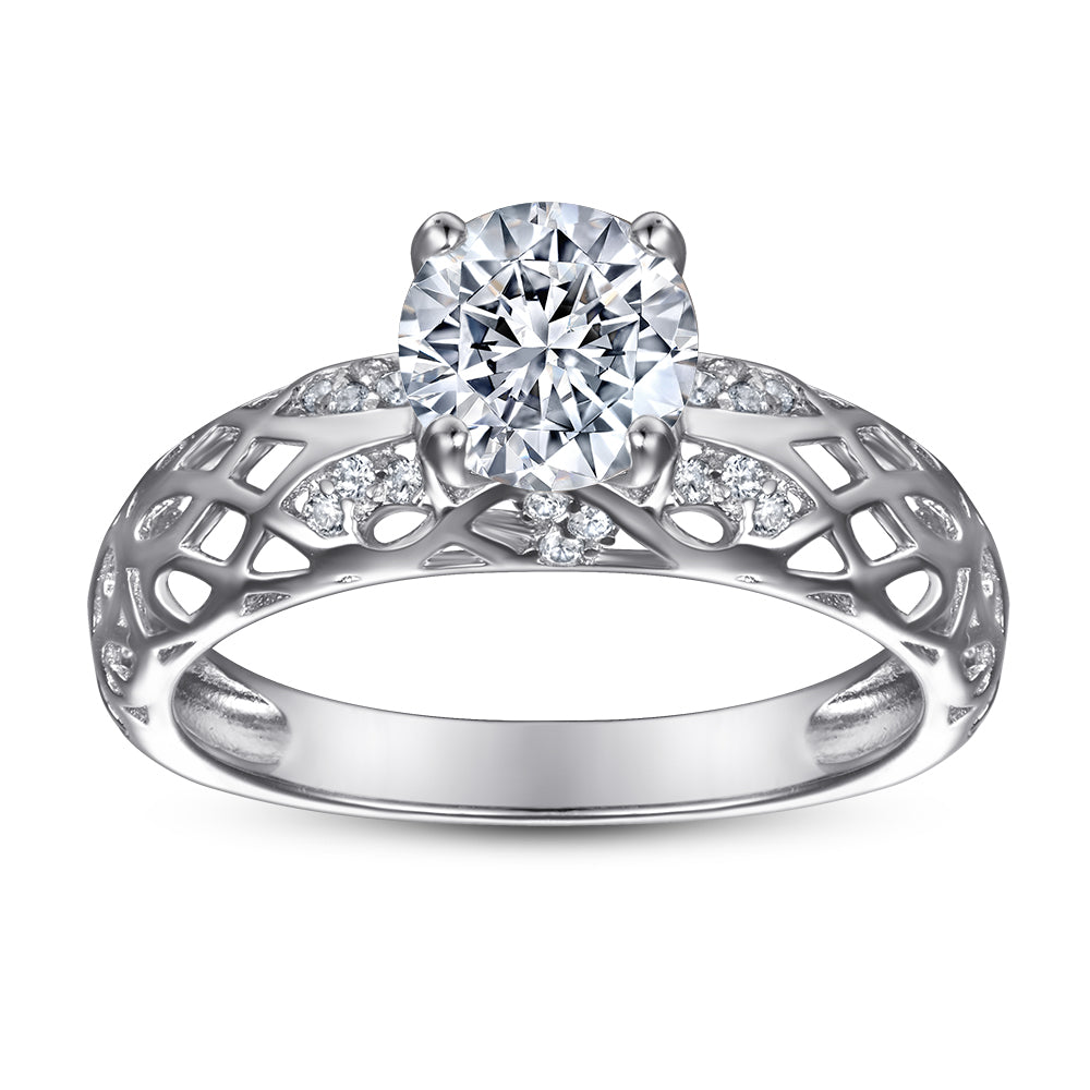 925 Sterling Silver Cz Solitaire with Fancy Thick Band Ladies Ring