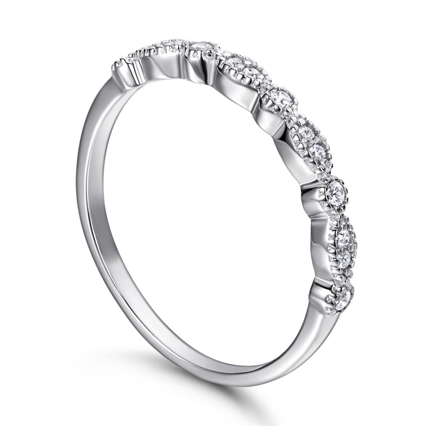 925 Sterling Silver Cz Vintage Style Milgrain Setting Ladies Half Eternity Ring