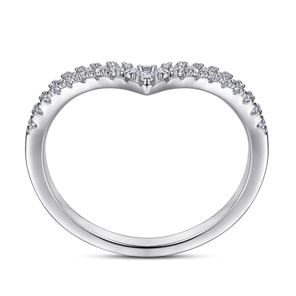 925 Sterling Silver Cz Wishbone Half Eternity Ladies Ring